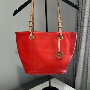 Michael Kors orange and Tan Leather Tote